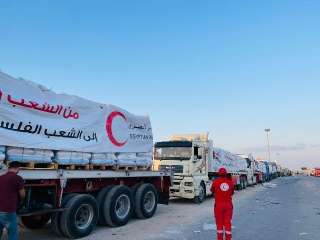 الهلال الأحمر المصري يدفع بـ 4 آلاف طن مساعدات في قافلة «زاد العزة» الـ 22 إلى غزة| صور